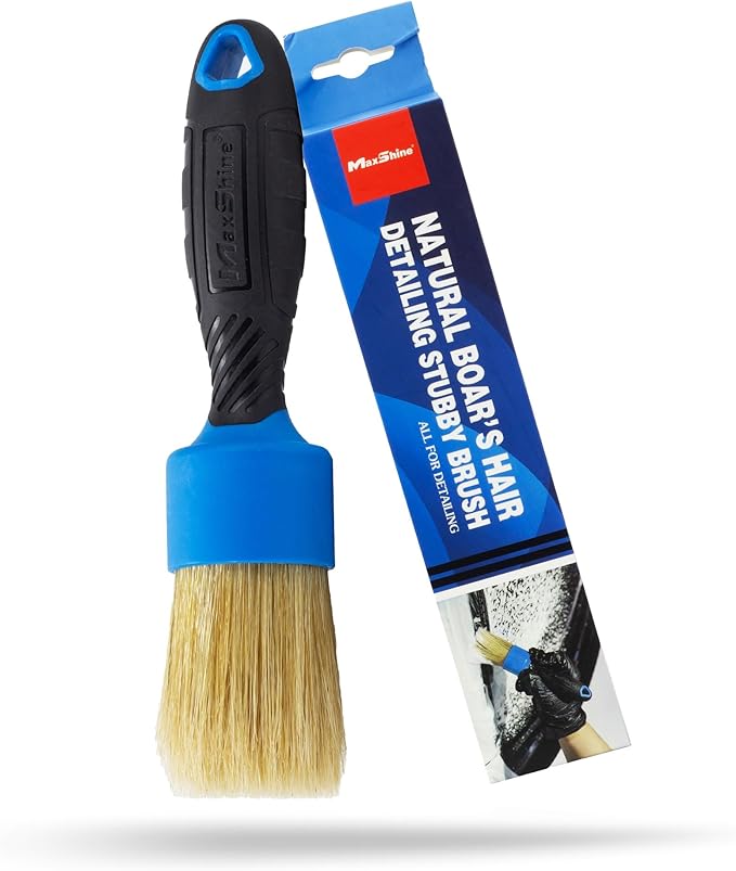 Maxshine Universal Blue 100% Boar's Hair or Mixed Bristle Stubby Detailing Brush – Premium Detail Brush for Interior & Exterior – Ideal for Wheels, Engines, Air Vents & Trim Cleaning