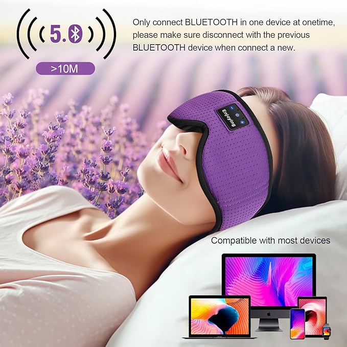 Sleep Headphones, Sleep Mask Bluetooth Wireless Music Eye Mask, Sleeping Mask for Side Sleepers Sleep Mask with 3D Bluetooth Headphones Ultra-Thin Stereo Speakers Perfect for Sleeping (Purple)
