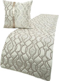The HomeCentric King/Queen/Twin Ivory & Silver Decorative Twin 53"x18" Bed Runner Without Pillow Cover, Lattice & Quilted Bed Scarf on Jacquard Silk Fabric - Ivory Delicacy