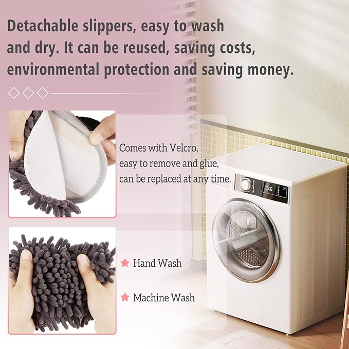 Cartoon Dog Mop Slippers Microfiber Clean Dusting Slippers Detachable Mopping Shoes for Office Home Room (Gray)