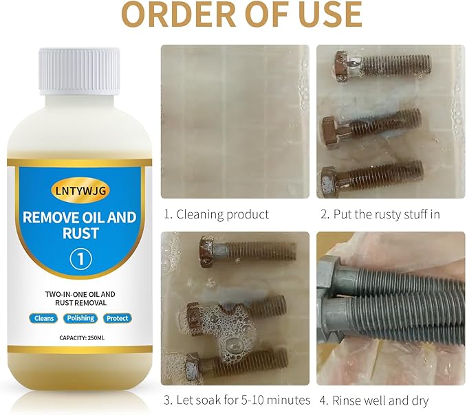 Industrial Strength Rust Remover, Penetrating Rust Removal for Steel, Stainless Steel, Wrought Iron, Cast Iron, Sheet Metal, Car, Automotive (1, 250ml)
