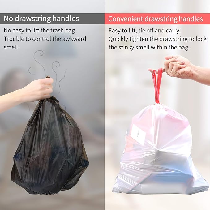 Small Trash Bags, KONE 192 Count 4 Gallon Drawstring Extra Thick Garbage Bags Wastebasket Bin Liners Plastic Trash Bags for Bathroom, Bedroom, Office, Car, Kitchen, Home