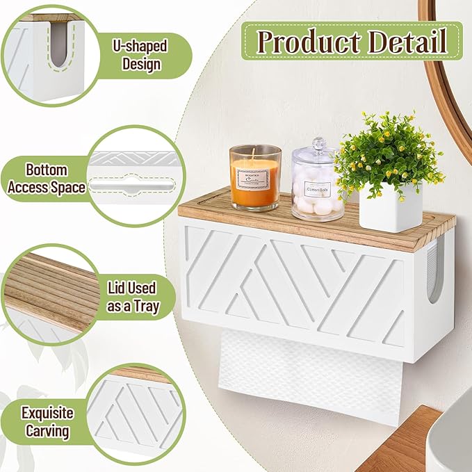 Paper Towel Dispenser Wall Mount, Paper Towel Holder Wall Mounted with Lid, Solid Wood Commercial C-Fold, Z-Fold, Trifold Hand Paper Towel Holder Dispenser Hand Towel Holder for Bathroom Kitchen Decor