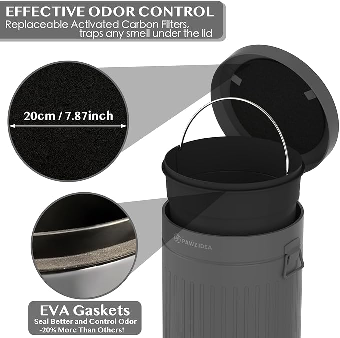 PAWZIDEA Dog Poop Trash Can Outside Odor Control, 3.1Gallon Large Pet Poop Can Outdoor with Lid No Smell, Waterproof Pet Waste Trash Can, Dog Waste Station Step Garbage Can Bin Container Backyard,Grey