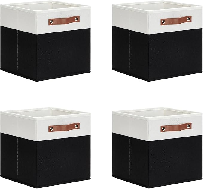 DULLEMELO Storage Cubes 11 inch,Cube Storage Bins with Handles for Organizing,Fabric Storage Baskets for Shelves Nursery Closet Home Organization (White&Black-4 Pack)
