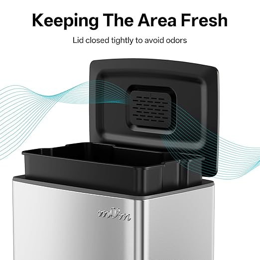mVm 10.6 Gallon Heavy Duty Step Trash Can with Lid, Foldable Foot Pedal Bin for Kitchen Office Dormitory Home Rooms (Tin)