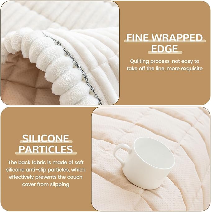 OTOB Dog Couch Covers for 3 Cushion Washable Non Slip Plush Pet Friendly Bed Mat Sofa Cover for Dogs, All Seasons Cozy Soft Fuzzy Furniture Protector Sofa Slipcovers (Cream, 27.6" x 59.1")