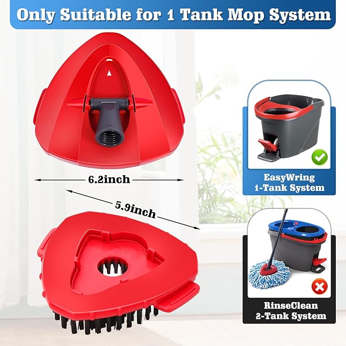 2 Pcs Full-Coverage Spin Mop Scrub Brush Head and 1 Mop Base Part Replacement for Oceda EasyWring 1 Tank System,Hard Bristle Cleaning Brush for Bathroom Kitchen Tile
