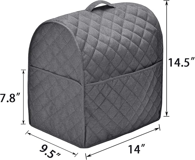 Stand Mixer Dust Cover with 3 Pockets Compatible with KitchenAid Tilt Head, Easy Cleaning,Can Ironable (Dark Gray, Fits for 4.5-Quart and All 5-Quart)