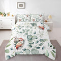 Erosebridal Cartoon Animal Queen Comforter Set for Kids Toddler Kawaii Parrot Bedding Set Queen, Wild Bird Bedding Comforter Sets Cute Wildlife Duvet Set, Botanical Green Eucalyptus Quilted Comforter