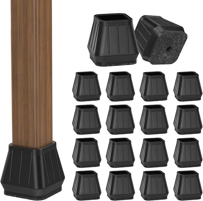 24PCS Square Chair Leg Floor Protectors for Hardwood Floors, Thicken Rubber Chair Leg Cap Covers, Non Slip Furniture Leg Pads to Protect Wood Tile Floors from Scratches and Reduce Noise