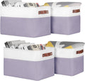 Univivi Large Fabric Storage Baskets Hard Bottom Organizer Bins for Shelves Organizing Foldable Storage Bins with PU Handles for Closet (Purple-4-Pack)
