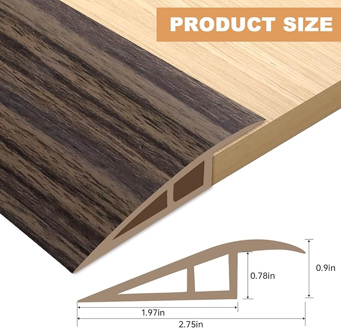 Vinyl Door Threshold Flooring Transition Strip Self Adhesive Carpet Edging Strip for Laminate Doorway Edge Threshold from 3/5" to 4/5" (Grayish Brown Wood Grain, 3.3 Ft)