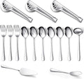 Patelai Serving Utensils Set Include Stainless Steel Large Spoons Slotted Spoons Forks Tongs Soup Ladle and Pie Server for Parties Buffet Catering, Dishwasher Safe(Silver,15 Pieces)