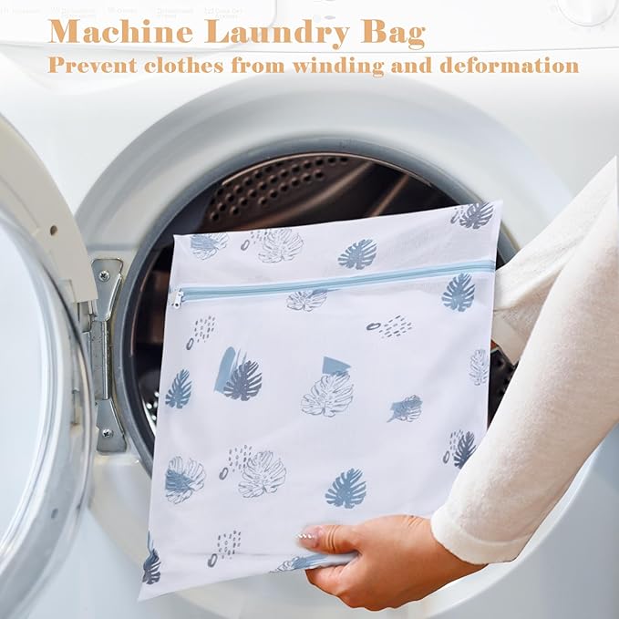 Durable Laundry Bag, Mesh Laundry Bags with Premium Zipper, 5 Pack Washing Machine Wash Bags for Delicates Blouse, Hosiery, Underwear, Baby Clothes, Travel Organization Bag (Leaves)