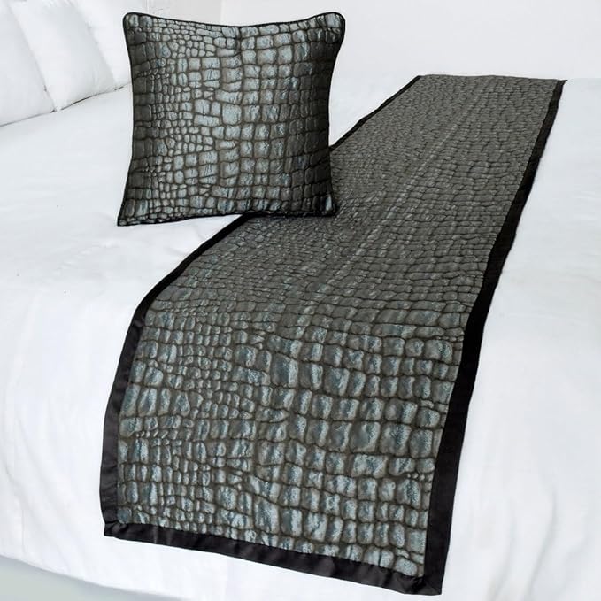 The HomeCentric King/Queen/Twin Blue & Grey Designer Full 68"x18" Bed Runner Without Pillow Cover, Animal Mystery Bed Scarf on Silk Fabric - Animal Mystery