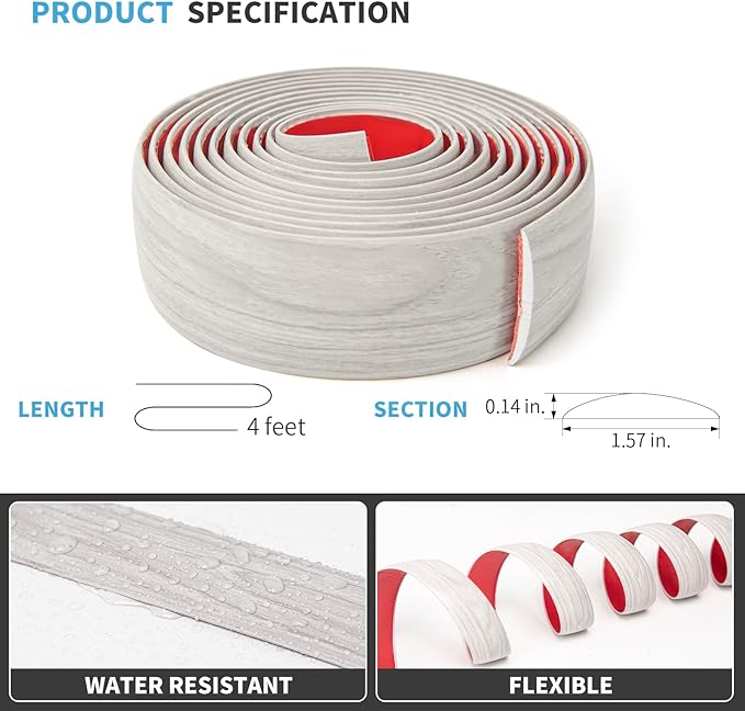 Art3d Self Adhesive Vinyl Floor Transition Strip, Laminate Floor Strip Floor Flat Divider Strip for Joining Floor Gaps,Carpet Threshold Transition,Floor Tiles (4 FT, 1.57in, White-Washed)