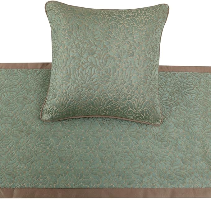The HomeCentric King/Queen/Twin Blue & Beige Decorative CA King 86"x18" Bed Runner with Pillow Cover, Damask Bed Scarf on Jacquard Fabric - Arabella