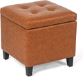 Adeco 17.7" Leather Cube Storage Orange Ottomans for Living Room