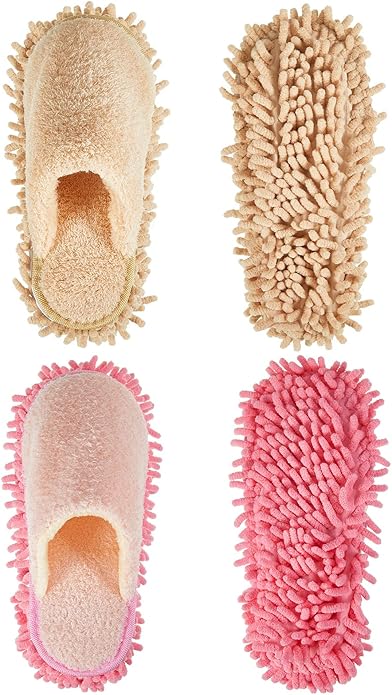 Jecery 2 Pair Microfiber Slippers Floor Cleaning Chenille Mop Slippers Base Board Cleaner Household Cleaning Tools for Wood Floor Dust Dirt Tool Supplies