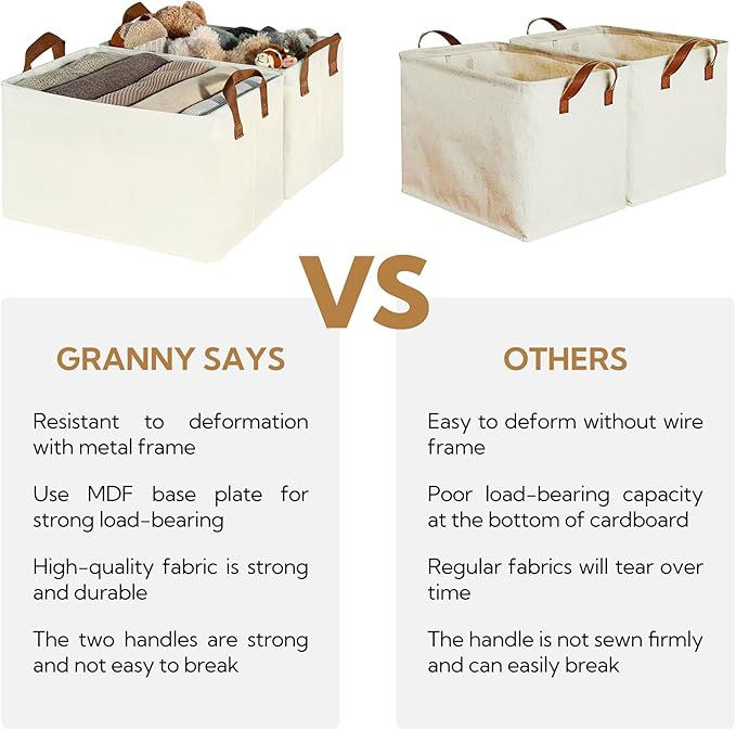 GRANNY SAYS Storage Baskets for Shelves, Closet Organizer Bins, Clothes Storage Bins with Metal Frame, Large Baskets for Organizing and Storage, Collapsible, Ivory, 2-Pack