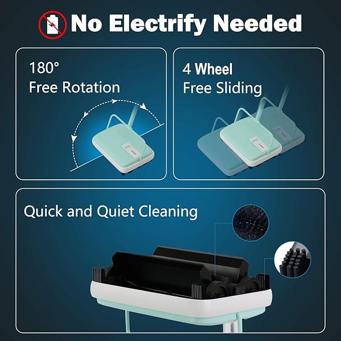 Eyliden Carpet Sweeper, Mini Size Lightweight Hand Push - No Noise, Non-Electric, Easy Manual Sweeping Only for Carpet Cleaning (Mint)