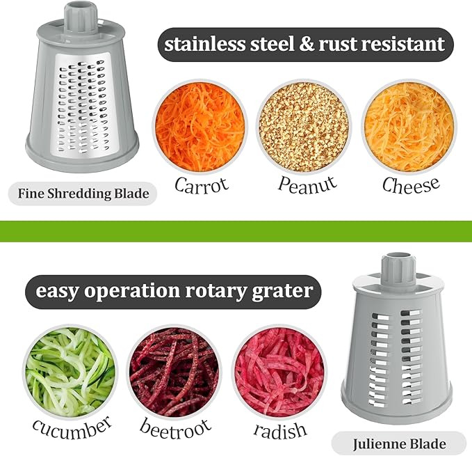 Ourokhome Rotary Cheese Grater Cheese Shredder, Mandoline Vegetable Slicer with 5 Interchangeable Blades and Strong Suction Base for Fruit, Vegetables, Nuts White