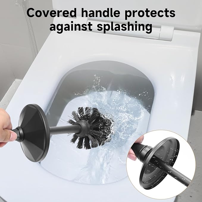 Black Toilet Brush and Holder，Extra Long Handled Toilet Brush for Bathroom，Stainless Steel Heavy Duty Toilet Bowl Brush,Deep Cleaning Modern Toilet Cleaner Brush -Space Saving