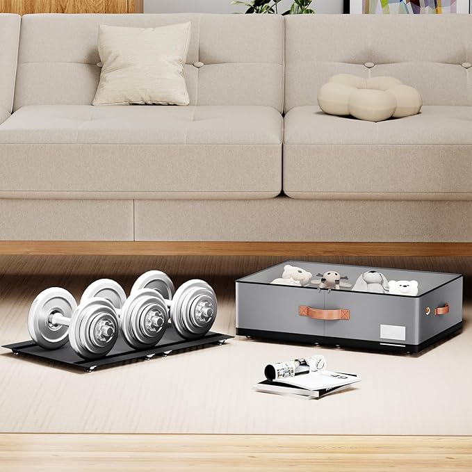 Under bed Storage With Wheels,Large Capacity 7.5 inches Height Storage Bins,Rolling Under bed Shoe Storage Containers,Under bed Storage Drawers for clothes & blankets