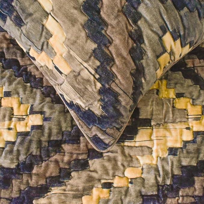 The HomeCentric King/Queen/Twin Beige Decorative King 90"x18" Bed Runner with Pillow Cover, Abstract, Chevron, Quilted Bed Scarf on Suede Velvet Fabric - Paramount