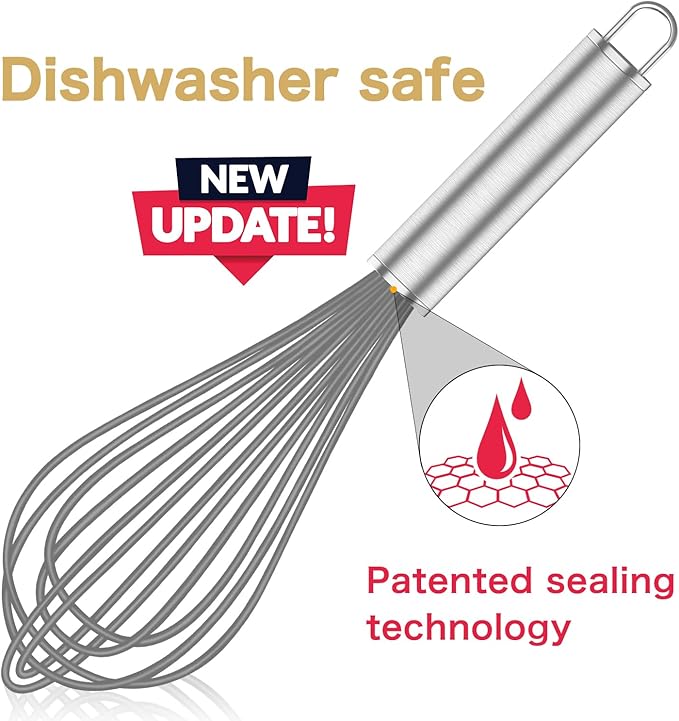 Grey Silicone Whisk, Professional Whisks For Cooking Non-Scratch, Stainless Steel & Silicone Wisk, Plastic Rubber Whisk Tool For Nonstick Cookware Pans, Silicon Wisks Set of 3