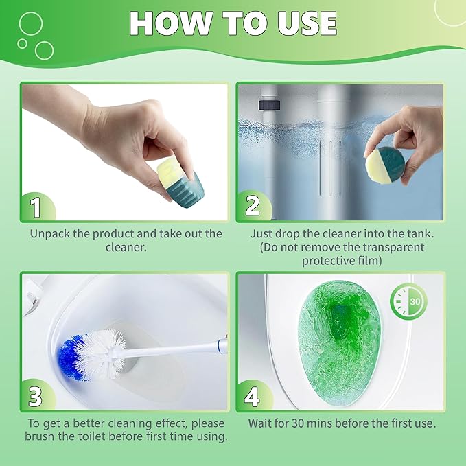 Toilet Bowl Cleaner Tablets, Automatic Toilet Bowl Cleaners, Long-Lasting Toilet Tabs Drop in Tank for Deodorizing & Descaling, Green & Yellow, 12 Packs