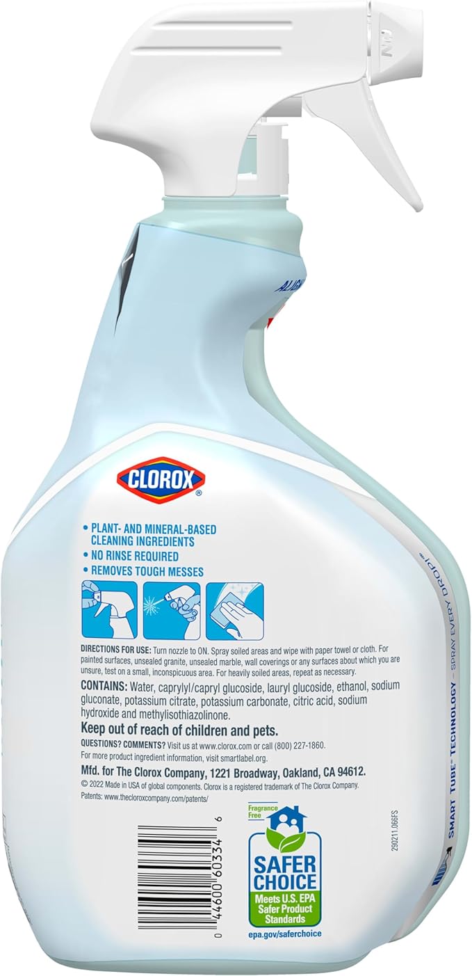 CLOROX Free & Clear Multi Surface Cleaner, Spray Bottle, Fragrance Free, 32 Fluid Ounces, Pack of 3