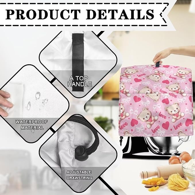 Cartoon Bear Lover Stand Mixer Covers for Women Kitchen Appliance Dust Covers Protective Compatible with 6-8 Quart Kitchen Aid Stand Mixer Cartoon Gnome Mixer Cover