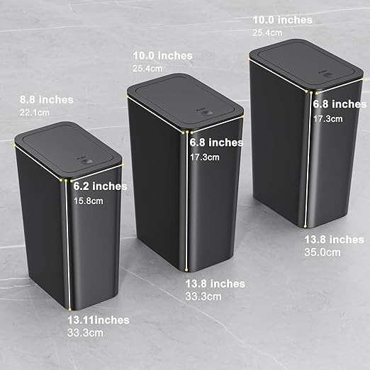 N. NETDOT Bathroom Trash Can with Lid 3 Pack Set, 2 Packs 4 Gal Slim Kitchen Trash Bin and 1 Pack 2.6Gal Garbage Can, Small Trash Can/Trash Bin/Waste Basket for Bedroom (Black, Pack of 3)