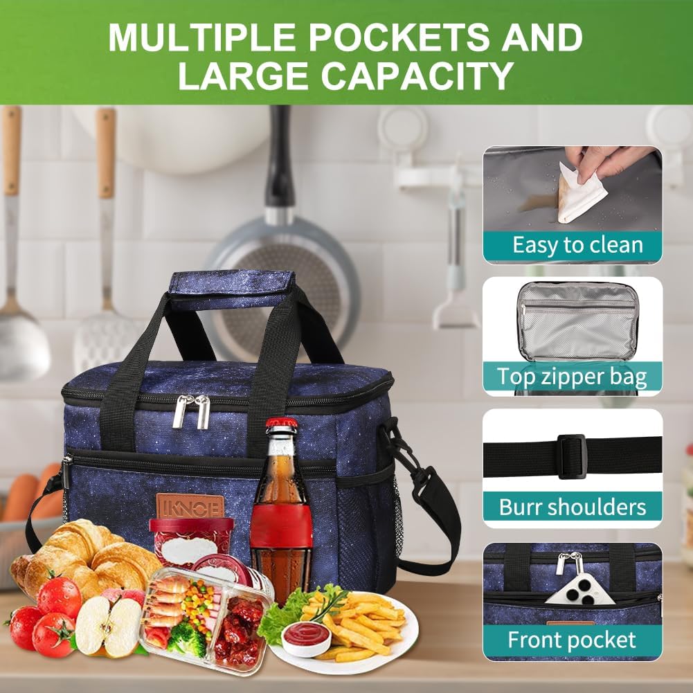 iknoe Large Foldable Cooler Bag, 8.5L Insulated Lunch Bag, Leakproof Lunch Cooler Tote with Multi-Bag Design Suitable for Beach, Picnic and Office Use, Galaxy 15-Can