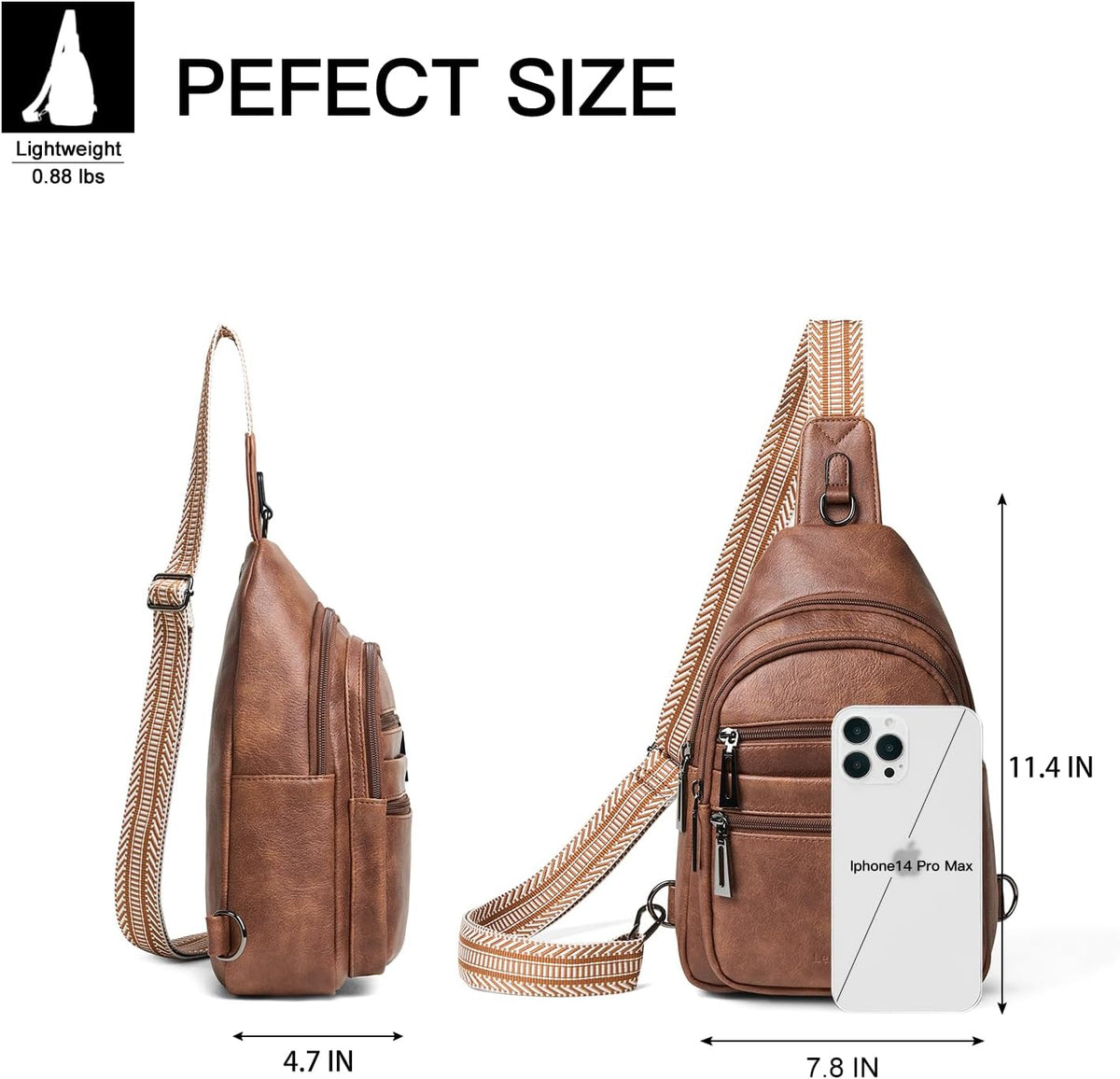 Sling Bag for Women Crossbody Bags Fanny Packs Over Shoulder Bag Sling Purse Backpack Vegan Leather Travel Brown