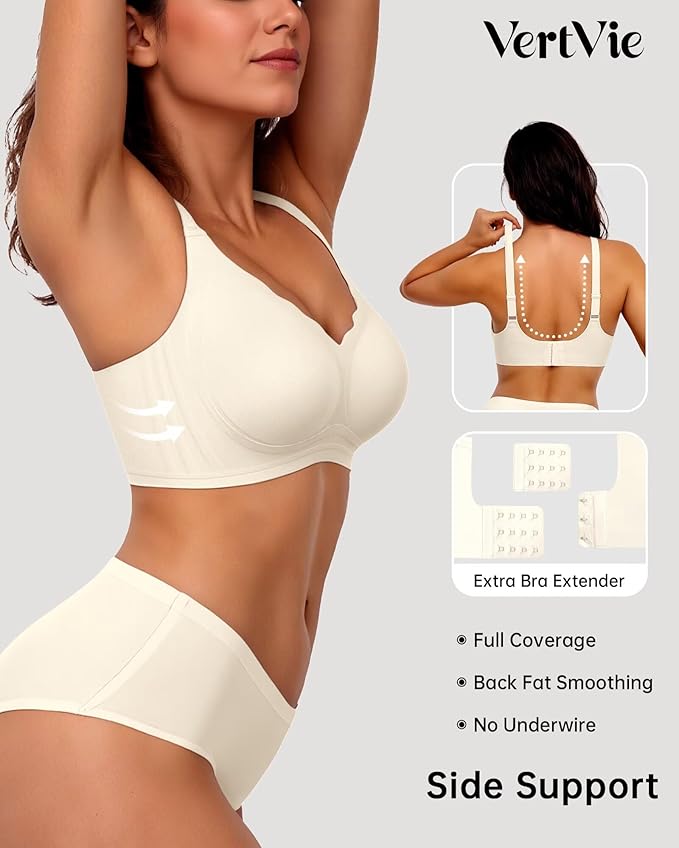 Vertvie Womens Seamless Bras No Underwire Supportive Wireless Push Up Full Coverage Bralette Comfort Scalloped T-Shirt Bra