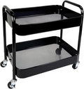 2 Tier Rolling Cart with Wheels for Under Desk Storage & Pantry Storage, Large Capacity Laundry Room & Makeup Organizer, Sturdy Kitchen Utility Cart for Small Space with 4 Hooks, Black