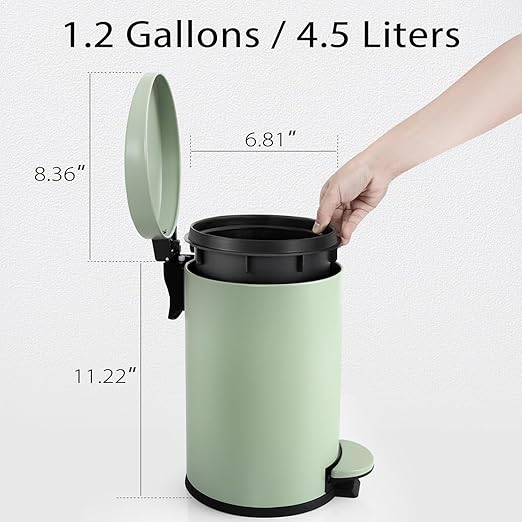 TIPGO Small Trash Can with Lid Soft Close, 4.5 Liters / 1.2 Gallon Bathroom Garbage Can, Mini Step Trash Bin, Stainless Steel Wastebasket for Bathroom, Bedroom, Office (Green)