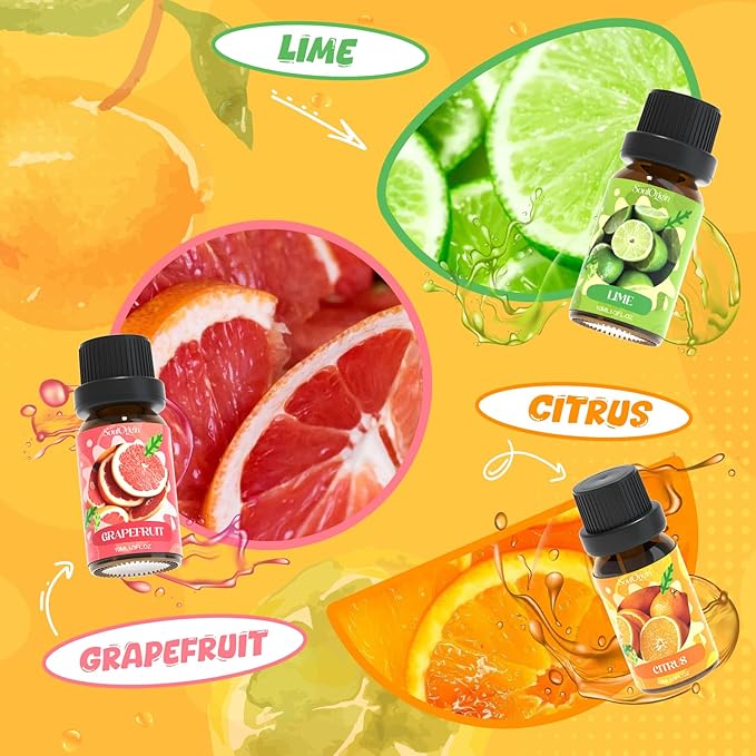 Citrus Essential Oils Set, Fragrance Oil Set for Diffuser, Scent Diffuser Oil for Candle Making- Blood Orange, Lemon, Bergamot, Lime, Grapefruit, Citrus