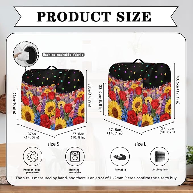 Stand Mixer Covers Compatible with 4.5-5 Quart Colorful Flowers Kitchen Aid Mixer Fit All Tilt Head Bowl Lift Models Easy Clean Mixer Covers