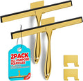 2PACK 12-Inch Golden All-Purpose Shower Squeegee for Shower Doors, Bath Linen Sets, Tile Shower Walls, Bathroom, Window, Glass and Car Windshield, Mirrors and Kitchen-Stainless Steel