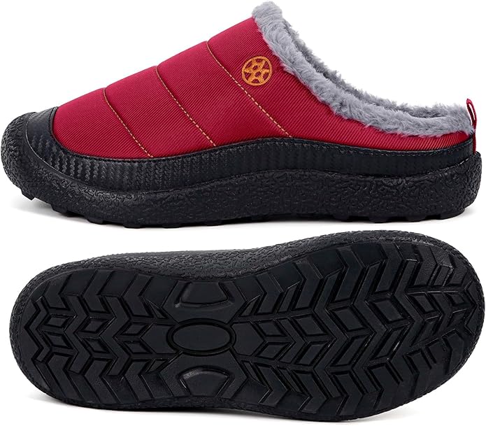Womens Mens House Slippers Slip on Snow Winter Warm Fully Fur Lined Slippers Indoor Outdoor Shoes