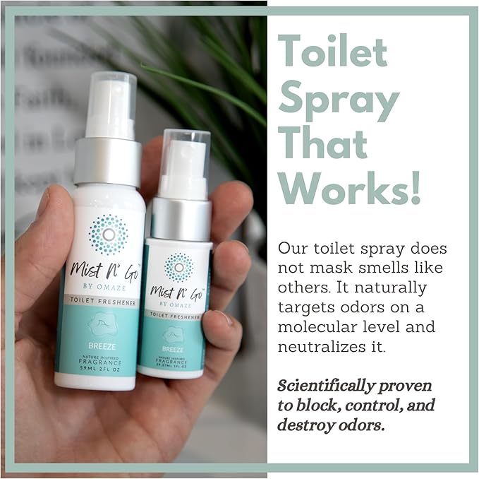 Mist N’ Go by Omaze Travel Bathroom Spray for Toilet Spray Odor Eliminator - Travel Toilet Spray for Bathroom Air Freshener Spray for Bathroom Deodorizer - Breeze Regular Size (2oz x3)