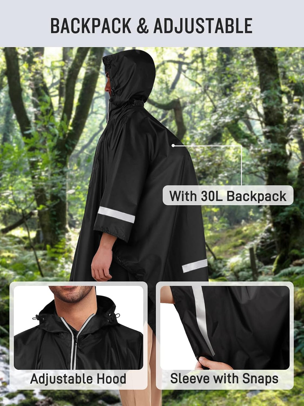 SaphiRose Hooded Rain Poncho Waterproof Raincoat Jacket for Men Women Adults