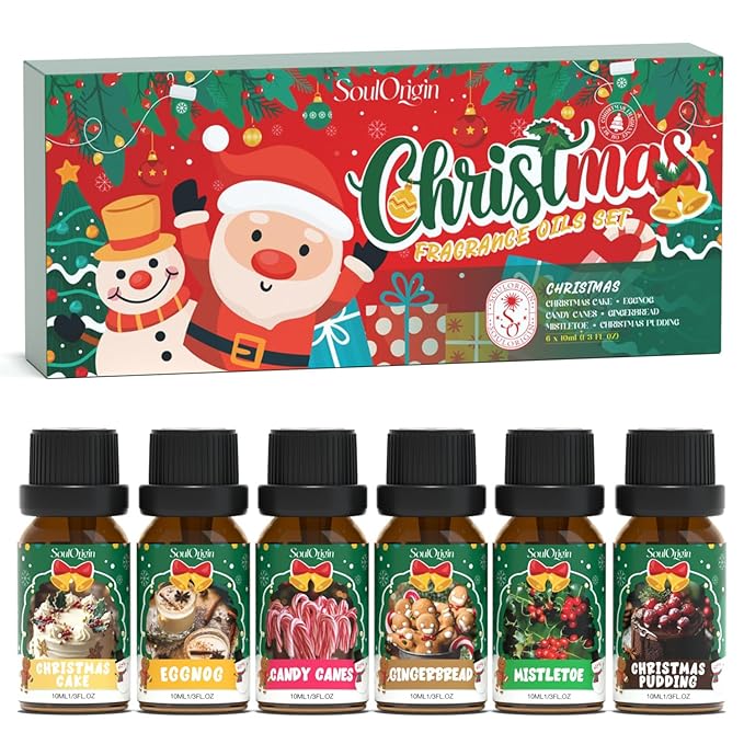 Christmas Essential Oils Set, Fragrance Oil Set for Diffuser, Scent Diffuser Oil for Candle Making-Christmas Cake, Eggnog, Candy Canes, Gingerbread, Mistletoe, Christmas Pudding
