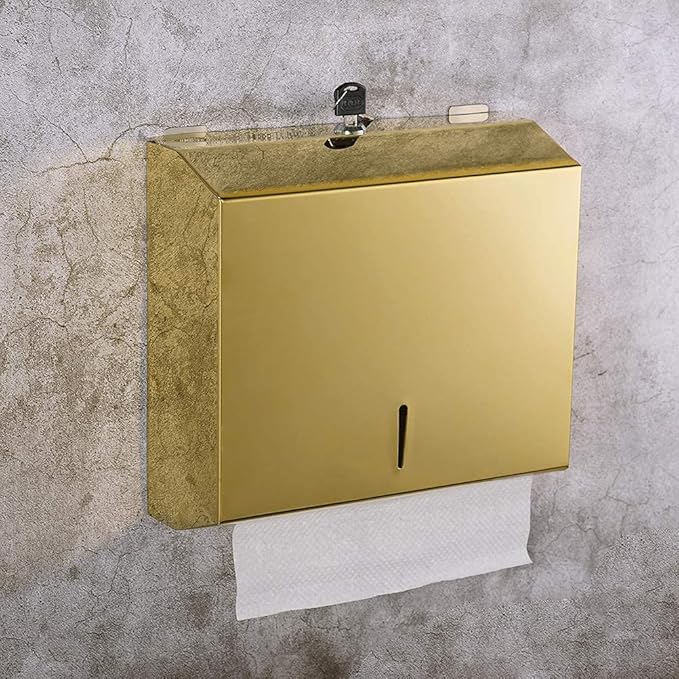 Wall Mounted Stainless Steel Paper Towel Dispenser with Lock, Polished Mirror Finish, Fits C-Fold, Tri-Fold and Multi-Fold Hand Towels, Commercial Restroom & Bathroom Use