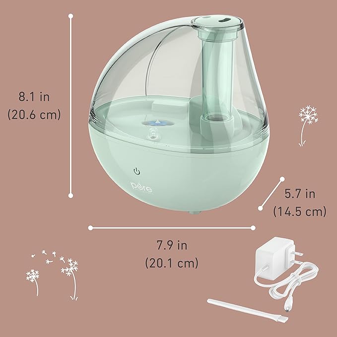 Pure Enrichment PureBaby Ultrasonic Cool Mist Humidifier & Soft Glow Night Light, Whisper-Quiet and Ideal for Baby Nurseries & Kids Bedrooms to Relieve Congestion, Colds, & Coughs (Whisper Green)