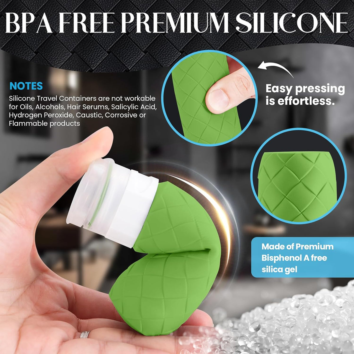 Travel Bottles for Toiletries, TSA Approved Silicone Travel Size Containers for Toiletries, BPA Free Leak Proof Refillable Essentials Accessories, Shampoo and Conditioner Bottles (Forest Green)